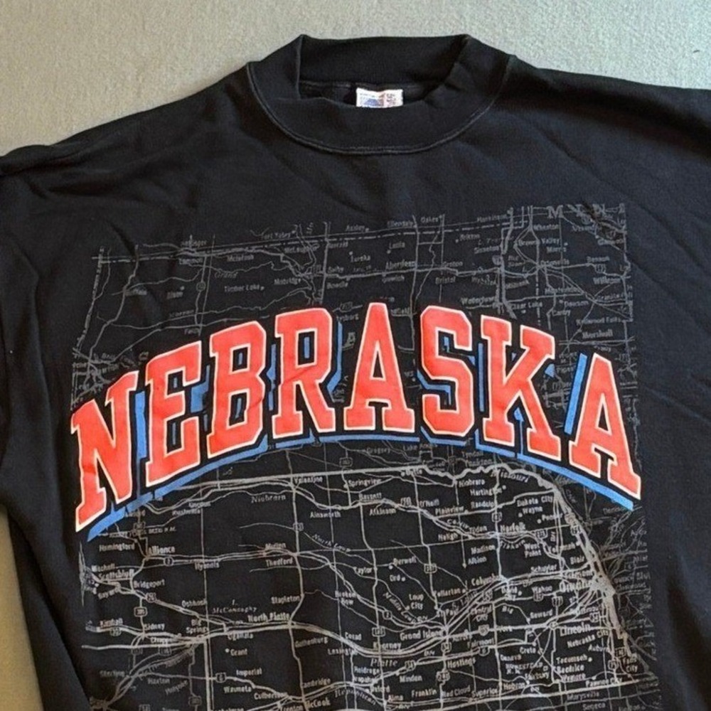 VTG Sun Sportswear Nebraska Map Graphic Sweatshirt Black XL Crewneck